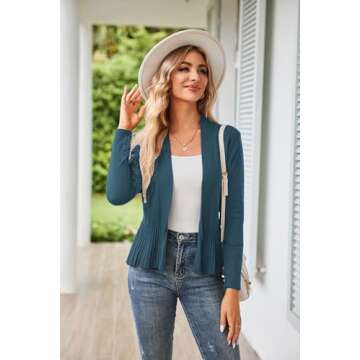 Stylish Women’s Lightweight Long Sleeve Cardigan Gray Blue