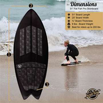 South Bay Board Co. - Pro Skimboard - 48" / 52" Skim Board Shapes - Best Performance Skimboards for Kids & Adults - Durable Poly Compressed Fiberglassed Body, Wax-Free Foam Top Deck Traction