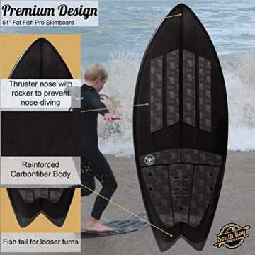 South Bay Board Co. - Pro Skimboard - 48" / 52" Skim Board Shapes - Best Performance Skimboards for Kids & Adults - Durable Poly Compressed Fiberglassed Body, Wax-Free Foam Top Deck Traction