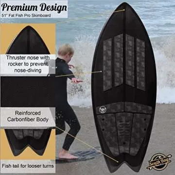 South Bay Board Co. - Pro Skimboard - 48" / 52" Skim Board Shapes - Best Performance Skimboards for Kids & Adults - Durable Poly Compressed Fiberglassed Body, Wax-Free Foam Top Deck Traction