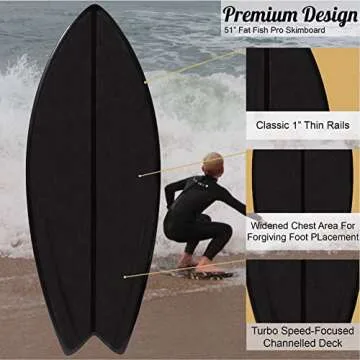 South Bay Board Co. - Pro Skimboard - 48" / 52" Skim Board Shapes - Best Performance Skimboards for Kids & Adults - Durable Poly Compressed Fiberglassed Body, Wax-Free Foam Top Deck Traction