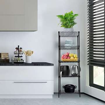 GIOTORENT 5-Tier Storage Wire Shelf, Adjustable Height Shelving Unit Display Rack for Laundry Bathroom Kitchen 21.2" W x 11.4" D x 48" H