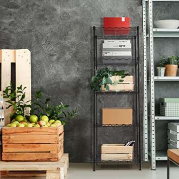 GIOTORENT 5-Tier Storage Wire Shelf, Adjustable Height Shelving Unit Display Rack for Laundry Bathroom Kitchen 21.2" W x 11.4" D x 48" H