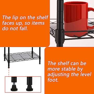 GIOTORENT 5-Tier Storage Wire Shelf, Adjustable Height Shelving Unit Display Rack for Laundry Bathroom Kitchen 21.2" W x 11.4" D x 48" H