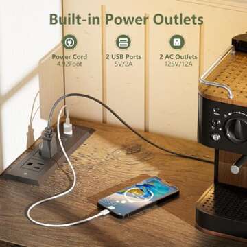 DOMICON Farmhouse Coffee Bar Cabinet with Power Outlet, LED Light, 70'' Kitchen Buffet with Hutch w/13 Storage Shelves, 12 Wine Rack, Pegboard, Liquor Cabinet for Home & Dining Room