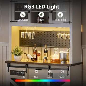 DOMICON Farmhouse Coffee Bar Cabinet with Power Outlet, LED Light, 70'' Kitchen Buffet with Hutch w/13 Storage Shelves, 12 Wine Rack, Pegboard, Liquor Cabinet for Home & Dining Room