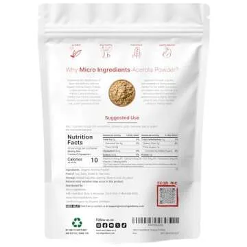 Organic Acerola Powder, 8oz | Natural Organic Vitamin C Superfood | No Sugar & Additives | Great Fla...