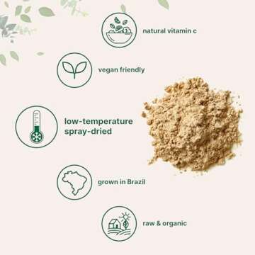 Organic Acerola Powder, 8oz | Natural Organic Vitamin C Superfood | No Sugar & Additives | Great Flavor for Drinks, Smoothie, & Beverages | Non-GMO & Vegan Friendly, Brazil Origin
