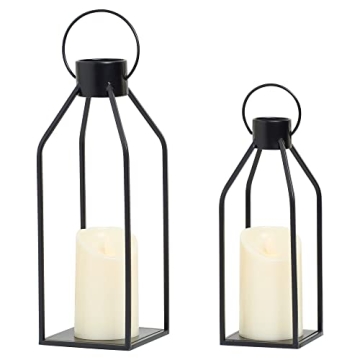 HPC Decor Modern Farmhouse Lantern Decor- Black Metal Candle Lanterns for Christmas- Lanterns Decora...