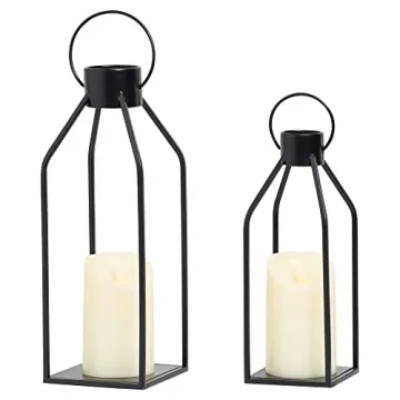 HPC Decor Modern Farmhouse Lantern Decor- Black Metal Candle Lanterns for Christmas- Lanterns Decora...