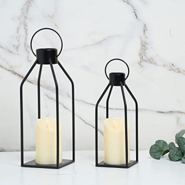 HPC Decor Modern Farmhouse Lantern Decor- Black Metal Candle Lanterns for Christmas- Lanterns Decorative w/Timer Flickering Candles for Living Room,Home,Indoor, Outdoor,Table,Fireplace Mantle Décor