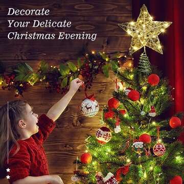 Roylvan Christmas Star Tree Topper with 8 Lighting Modes, USB Lighted Tree Topper with 20 LED Lights...