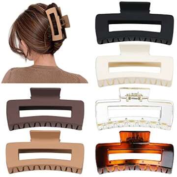 Sisiaipu 4 Inch Big Hair Claw Clips 6 Pcs Large Claw Clips for Thick Hair Square Hair Clips for Wome...