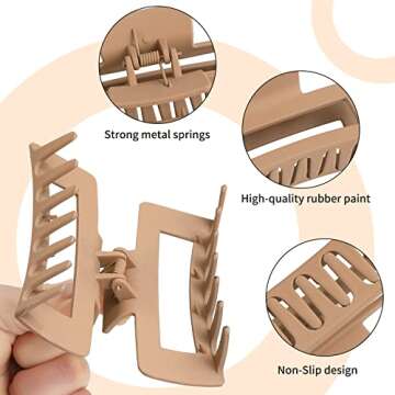 Sisiaipu 4 Inch Big Hair Claw Clips 6 Pcs Large Claw Clips for Thick Hair Square Hair Clips for Women Rectangle Hair Clips Nonslip Acrylic Banana Jaw Clips Hair Accessories for Girls - Amber