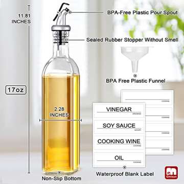 GMISUN Olive Oil Dispenser Bottle, Oil and Vinegar Cruet Set with 17oz/500ml Cooking Oil Container G...