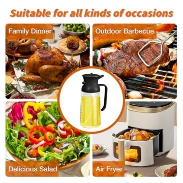 YRRAMATE - 18oz/550ml Olive Oil Dispenser for Kitchen - 2 in 1 Oil Sprayer for Cooking - Olive Oil Dispenser and Oil Sprayer - Food-grade Oil Spritzer Bottle for Air Fryer, Salad BBQ (Black)
