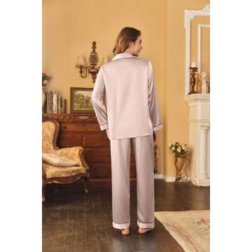 Ekouaer Women's Classic Button Down Long Satin Silk Pajama Set,Small,Pink