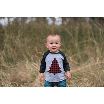 7 ate 9 Apparel Kids Plaid Tree Christmas Grey Raglan Tee 2T