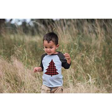 7 ate 9 Apparel Kids Plaid Tree Christmas Grey Raglan Tee 2T