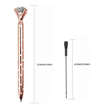 LONGKEY 3PCS Diamond Pens Big Crystal Diamond Ballpoint Pen Bling Metal Ballpoint Pen Offices and Schools 3 Rose Gold W/Dot