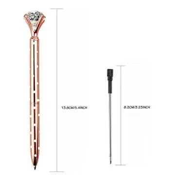 LONGKEY 3PCS Diamond Pens Big Crystal Diamond Ballpoint Pen Bling Metal Ballpoint Pen Offices and Schools 3 Rose Gold W/Dot