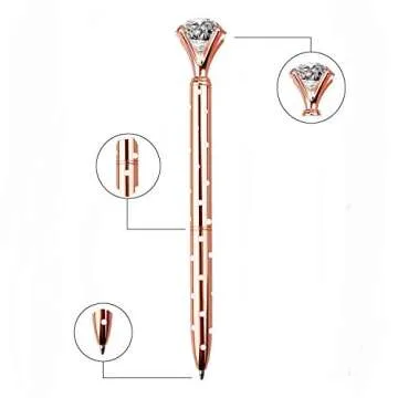 LONGKEY 3PCS Diamond Pens Big Crystal Diamond Ballpoint Pen Bling Metal Ballpoint Pen Offices and Schools 3 Rose Gold W/Dot