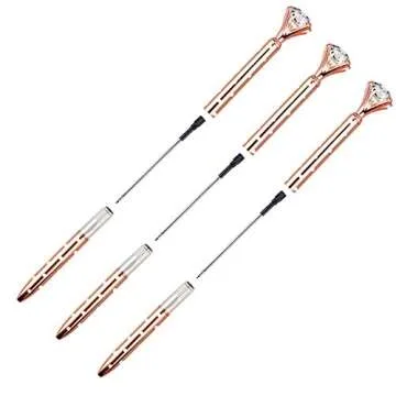 LONGKEY 3PCS Diamond Pens Big Crystal Diamond Ballpoint Pen Bling Metal Ballpoint Pen Offices and Schools 3 Rose Gold W/Dot