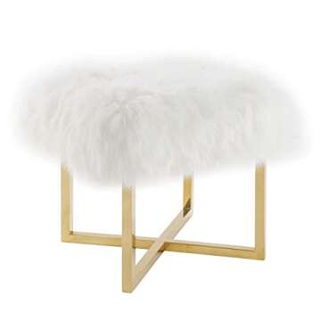TOV Furniture Nomo Collection White Sheepskin Bench