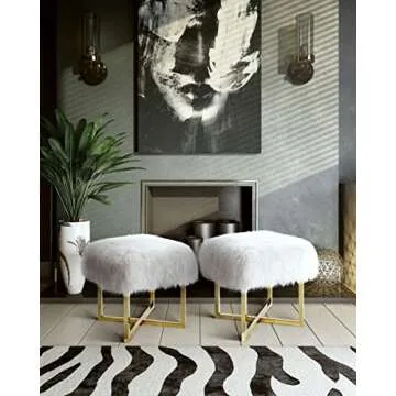 TOV Furniture Nomo Collection White Sheepskin Bench