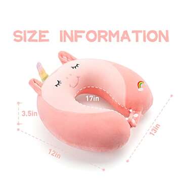 Niuniu Daddy Neck Pillow for Traveling, Pure Memory Foam Travel Neck Support Pillows for Airplane, Car Headrest Sleep - Age 8+ Children Kids Including Adults - Unicorn Travel Pillow