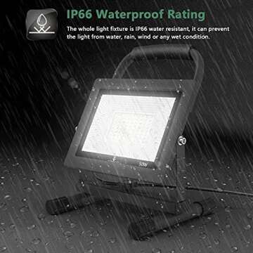 GLORIOUS-LITE 50W LED Work Light, 5000LM LED Flood Lights, 400W Equivalent, IP66 Waterproof, 16ft 5m Cord with Plug, 6500K, Adjustable Working Lights for Workshop Garage, Construction Site