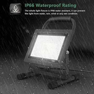 GLORIOUS-LITE 50W LED Work Light, 5000LM LED Flood Lights, 400W Equivalent, IP66 Waterproof, 16ft 5m Cord with Plug, 6500K, Adjustable Working Lights for Workshop Garage, Construction Site