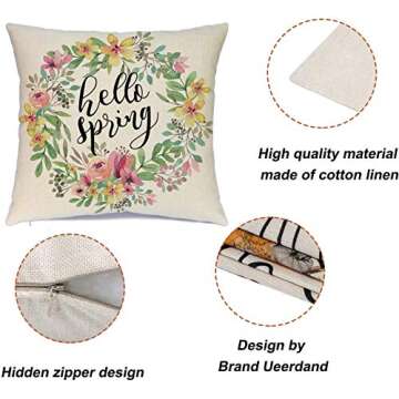 Spring Pillow Covers 18x18 Spring Decorations Set of 4 Decorative Pillow Cases Hello Spring Bicycle ...