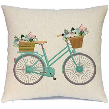 Spring Pillow Covers 18x18 Spring Decorations Set of 4 Decorative Pillow Cases Hello Spring Bicycle Butterfly Cotton Linen Holiday Throw Cushion Covers for Spring Season's Home Farmhouse Decor