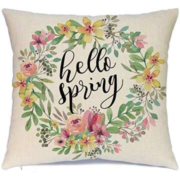 Spring Pillow Covers 18x18 Spring Decorations Set of 4 Decorative Pillow Cases Hello Spring Bicycle Butterfly Cotton Linen Holiday Throw Cushion Covers for Spring Season's Home Farmhouse Decor