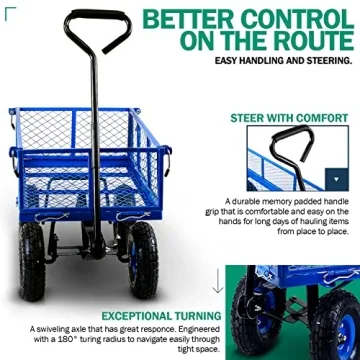 Landworks Lawn & Garden Utility Cart/Beach Wagon, All Terrain, w/Heavy Duty Removable Side Meshes, 400 lbs Cap, Blue