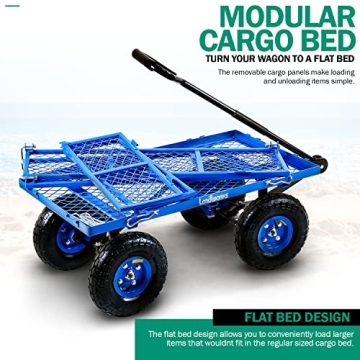 Landworks Lawn & Garden Utility Cart/Beach Wagon, All Terrain, w/Heavy Duty Removable Side Meshes, 400 lbs Cap, Blue