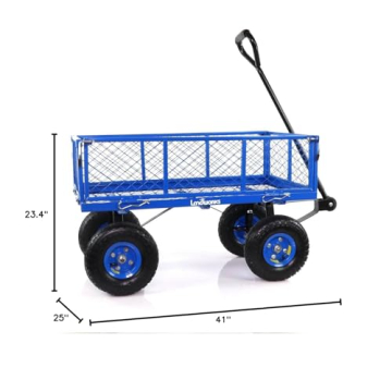 Landworks Lawn & Garden Utility Cart/Beach Wagon, All Terrain, w/Heavy Duty Removable Side Meshes, 400 lbs Cap, Blue