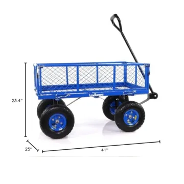 Landworks Lawn & Garden Utility Cart/Beach Wagon, All Terrain, w/Heavy Duty Removable Side Meshes, 400 lbs Cap, Blue