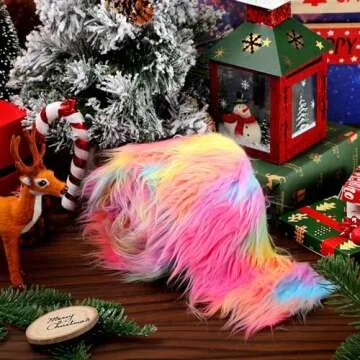 Tatuo Faux Fur Fabric Christmas Fluffy Fuzzy Craft Fake Fur Cuts Shaggy Synthetic Plush Patch Sewing DIY Winter Halloween Costume Gnome Beard Miniature Dolls Rugs Mats Gift(Colorful,4 x 100 Inch)