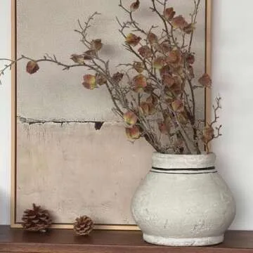 Relexome Rustic Farmhouse Terracotta Ceramic Vase,6.7 Inch Round Vintage Distressed Clay Stone Pottery Antique Handmade Flower Decorative,Wabi Sabi Home Living Room Table Decor,Gift for Women Girls