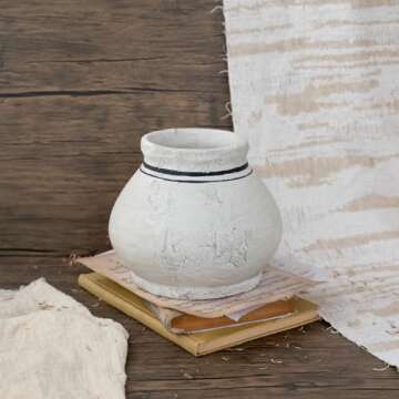 Relexome Rustic Farmhouse Terracotta Ceramic Vase,6.7 Inch Round Vintage Distressed Clay Stone Pottery Antique Handmade Flower Decorative,Wabi Sabi Home Living Room Table Decor,Gift for Women Girls