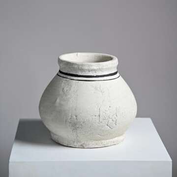 Relexome Rustic Farmhouse Terracotta Ceramic Vase,6.7 Inch Round Vintage Distressed Clay Stone Pottery Antique Handmade Flower Decorative,Wabi Sabi Home Living Room Table Decor,Gift for Women Girls