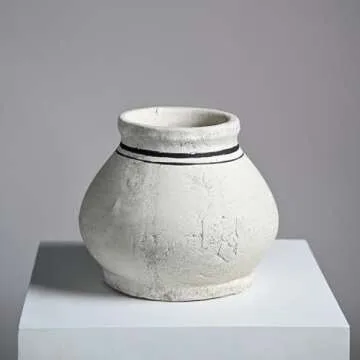 Relexome Rustic Farmhouse Terracotta Ceramic Vase,6.7 Inch Round Vintage Distressed Clay Stone Pottery Antique Handmade Flower Decorative,Wabi Sabi Home Living Room Table Decor,Gift for Women Girls