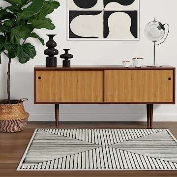 Ruggable x Jonathan Adler Washable 3x5 Outdoor Rug, Black and White, Premium Rugs for Living Room Bedroom Office Kitchen with Gripper Non Slip Pad, Inkdrop Black & Ivory