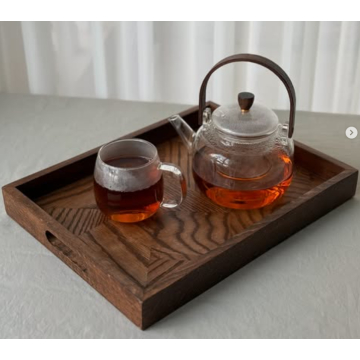 ست سینی چوبی با قوری پیرکس شعله‌مستقیم و دو لیوان پیرک?...