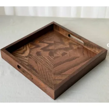 ست سینی چوبی با قوری پیرکس شعله‌مستقیم و دو لیوان پیرکس شفاف