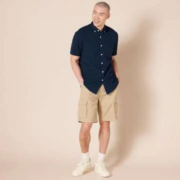 Amazon Essentials Oxford Shirts for Men - Regular-Fit, Short-Sleeve, Navy, Large