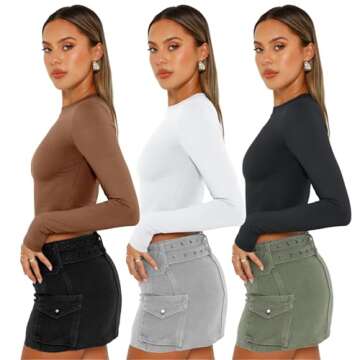 AUTOMET 3 Pack Womens Long Sleeve Shirts Y2K Going Out Crop Tops Cute Basic Slim Fitted Fall Fashion Outfits 2025 Clothes BrownWhiteBlack XL