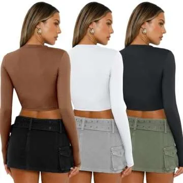 AUTOMET 3 Pack Women’s Long Sleeve Crop Tops for Fashion